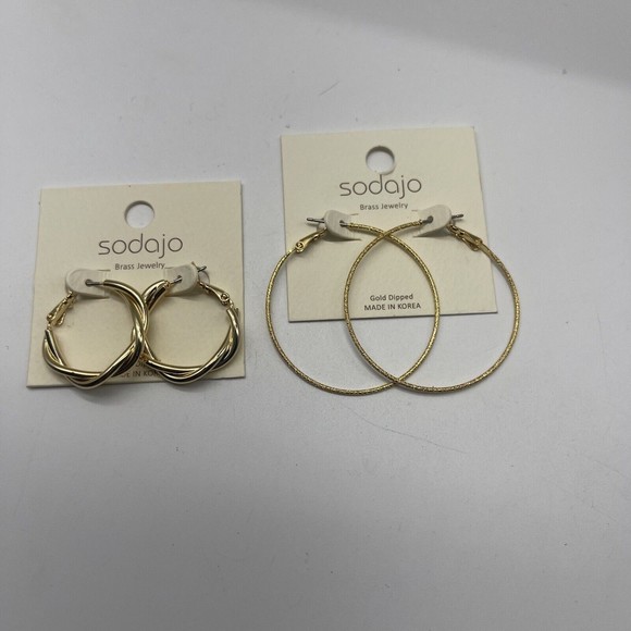 Sodajo Jewelry - Sodajo TWO PAIR Gold Dipped Hoop Earring Bundle New